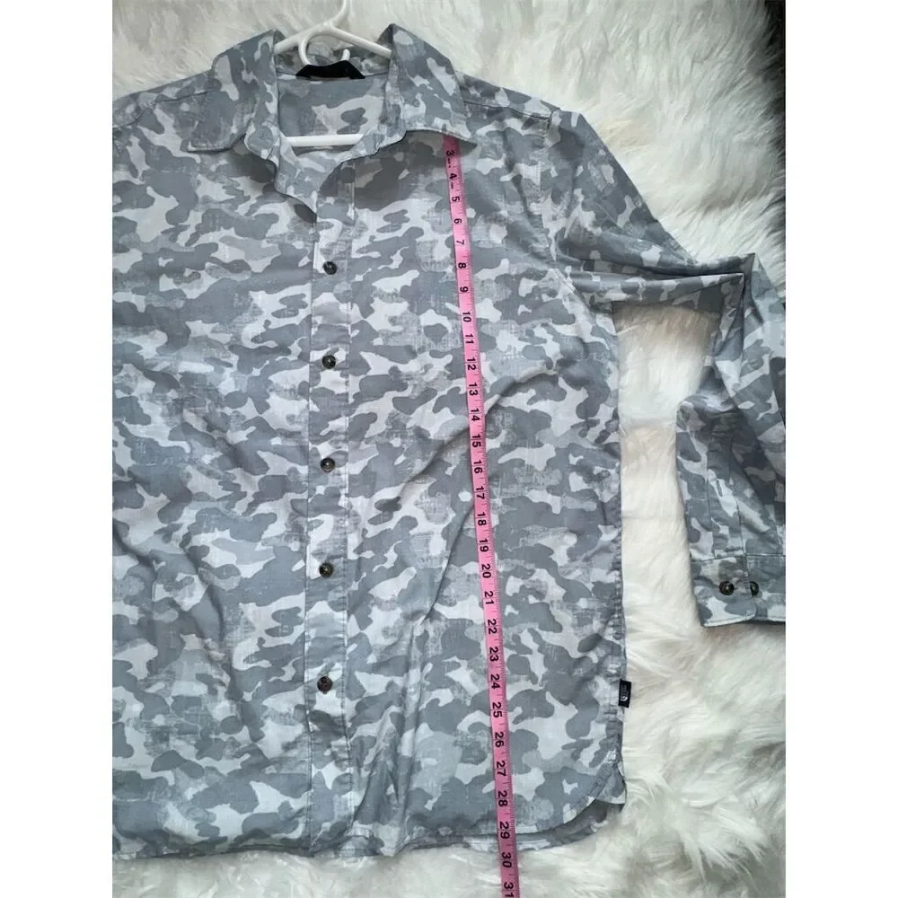 The North Face Men's Military Army Hiking Camo Print Button-Up Shirt Gray Size L